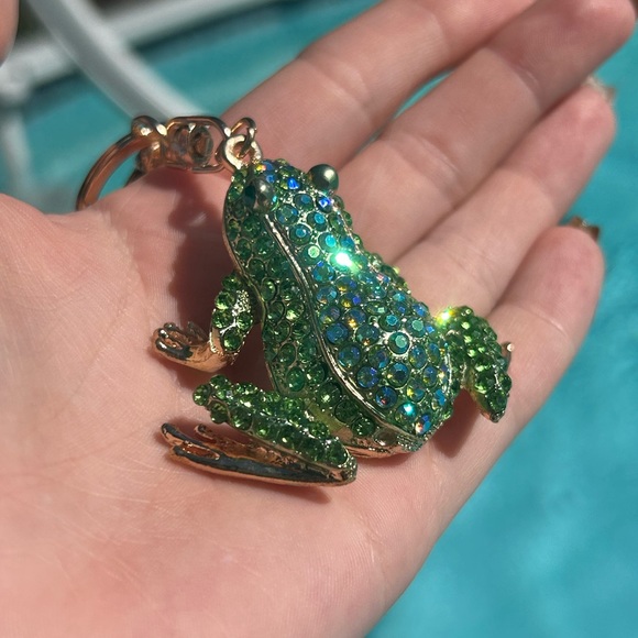 Green Rhinestone Frog Keychain Charm - Picture 6 of 6